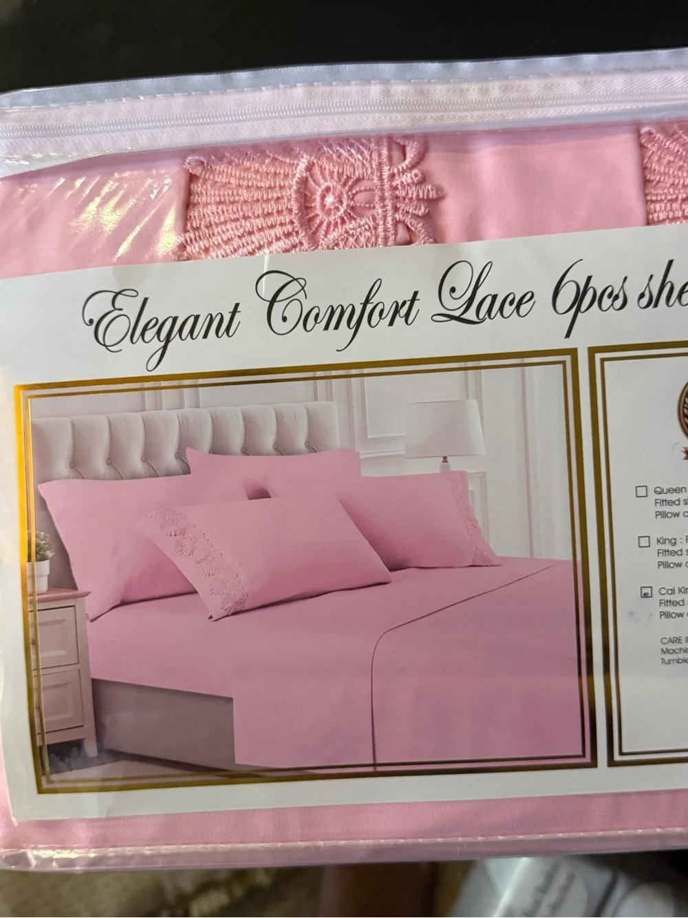 Lace 6-Piece Sheet Set - Pink